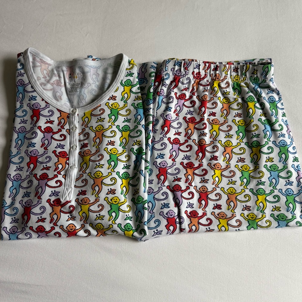 Roller Rabbit, Disco Monkey, Rainbow, Long Sleeve + Pants Pajama Set, Size: L